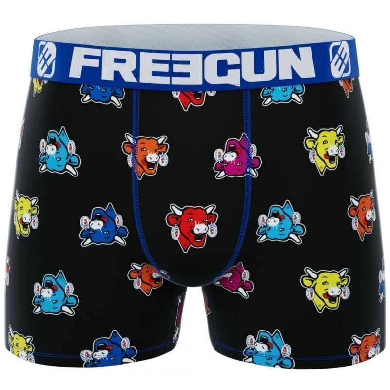 FREEGUN Boxer Homme Microfibre AOP Noir Multicolore LA VACHE QUI RIT