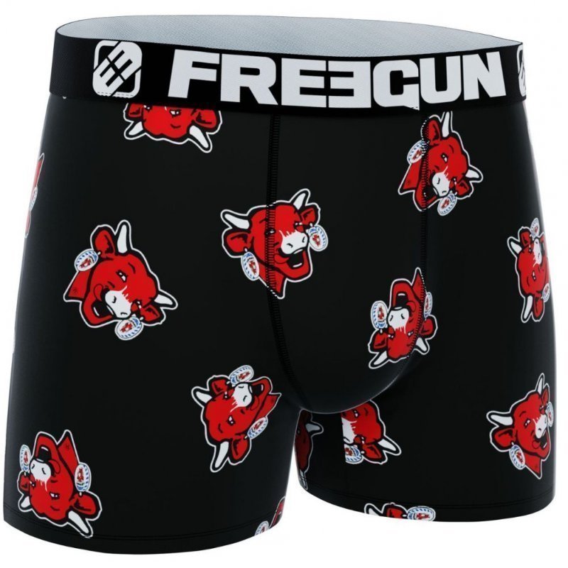 FREEGUN Boxer Homme Microfibre AOP2 Noir Rouge LA VACHE QUI RIT