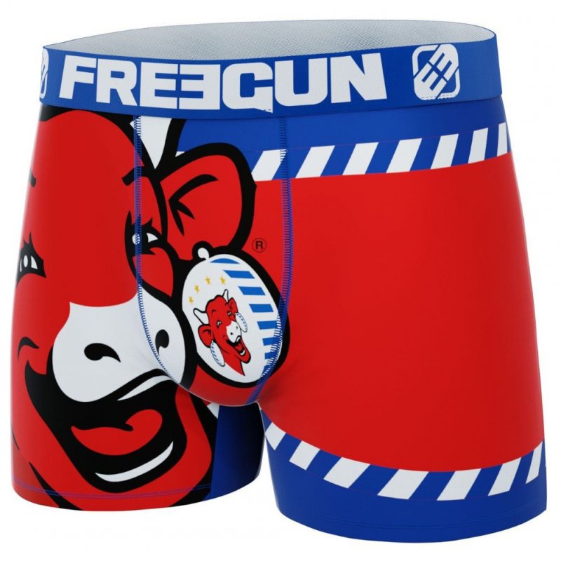 FREEGUN Boxer Homme Microfibre COW Rouge Bleu LA VACHE QUI RIT