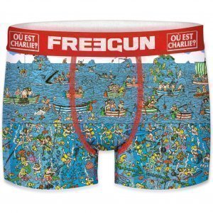 FREEGUN Boxer Homme Microfibre DEE Bleu Rouge OÙ EST CHARLIE