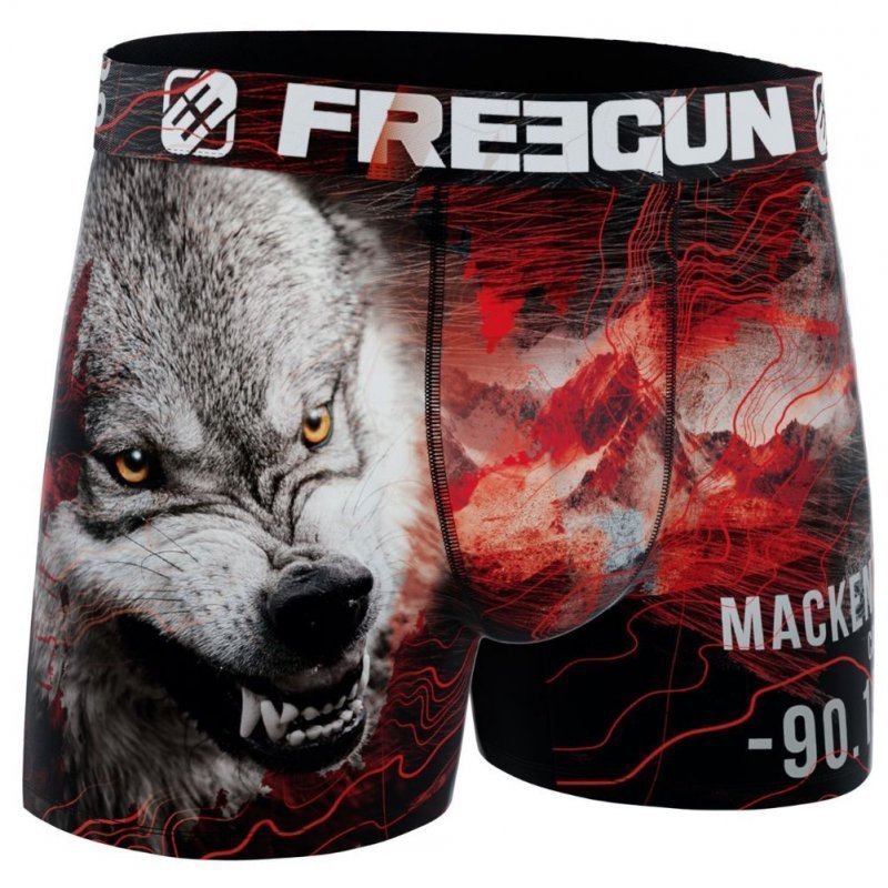 FREEGUN Boxer Homme Microfibre recyclée WOLA22 Rouge Gris PREMIUM