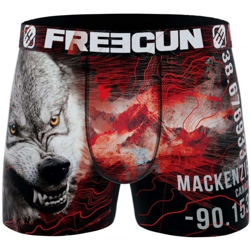 FREEGUN Boxer Homme Microfibre recyclée WOLA22 Rouge Gris PREMIUM