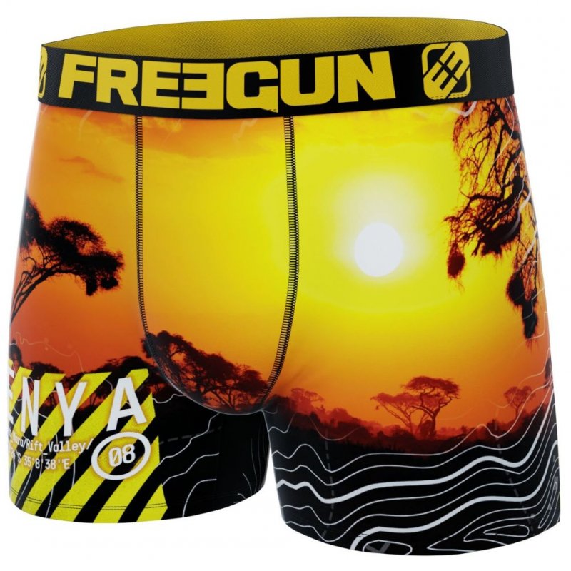 FREEGUN Boxer Homme Microfibre recyclée KEN Jaune Noir PREMIUM