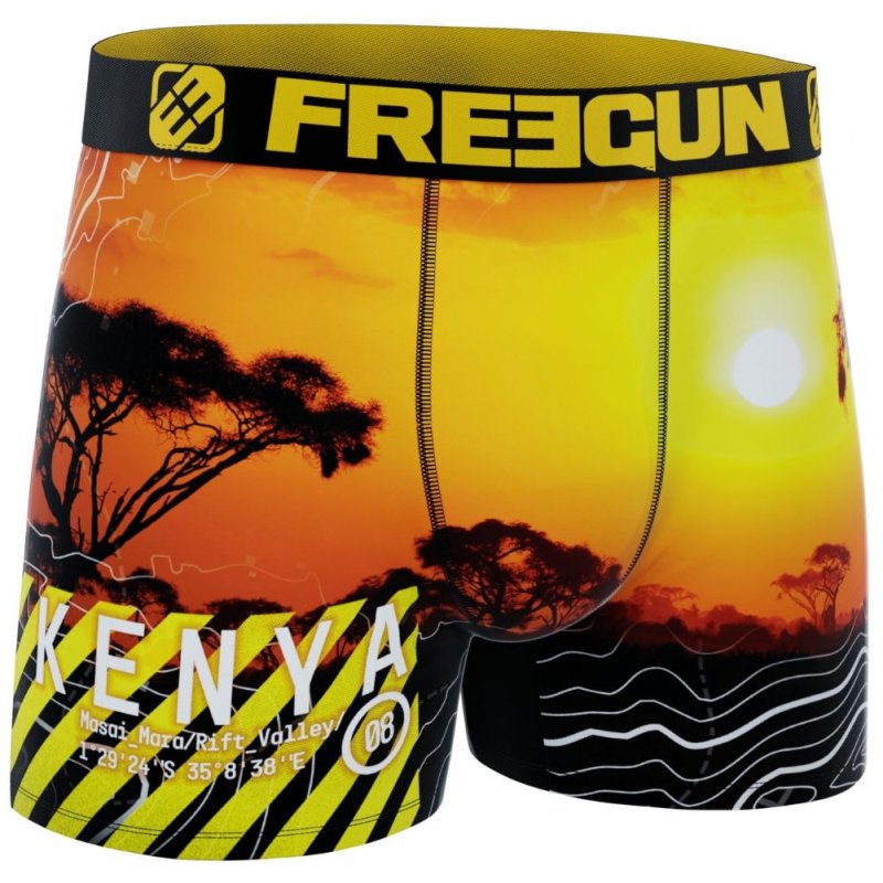 FREEGUN Boxer Homme Microfibre recyclée KEN Jaune Noir PREMIUM