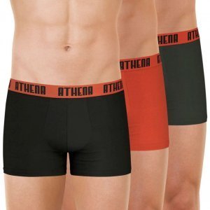 ATHENA Lot de 3 Boxers Homme Coton BASIC COLOR Noir Rouge Anthracite