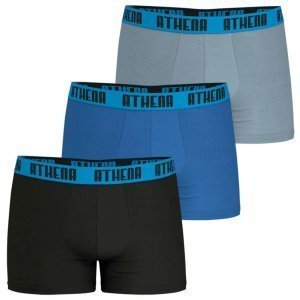 ATHENA Lot de 3 Boxers Homme Coton BASIC COLOR Noir Bleu Gris