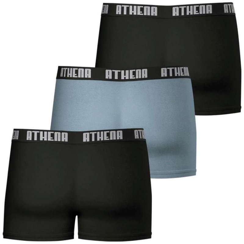ATHENA Lot de 3 Boxers Homme Coton BASIC COLOR Noir Gris Noir