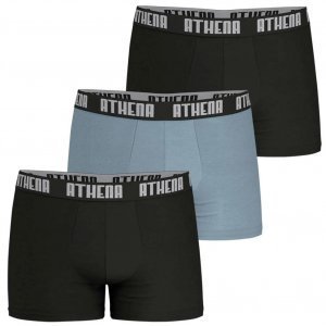 ATHENA Lot de 3 Boxers Homme Coton BASIC COLOR Noir Gris Noir