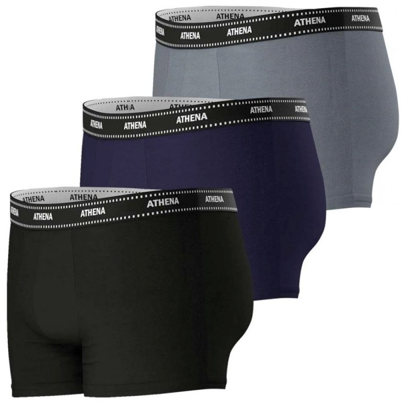 ATHENA Lot de 3 Boxers Homme Coton MYPETITPRIX3 Noir Marine Gris