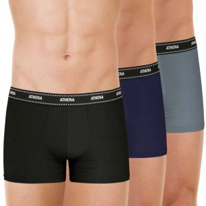 ATHENA Lot de 3 Boxers Homme Coton MYPETITPRIX3 Noir Marine Gris