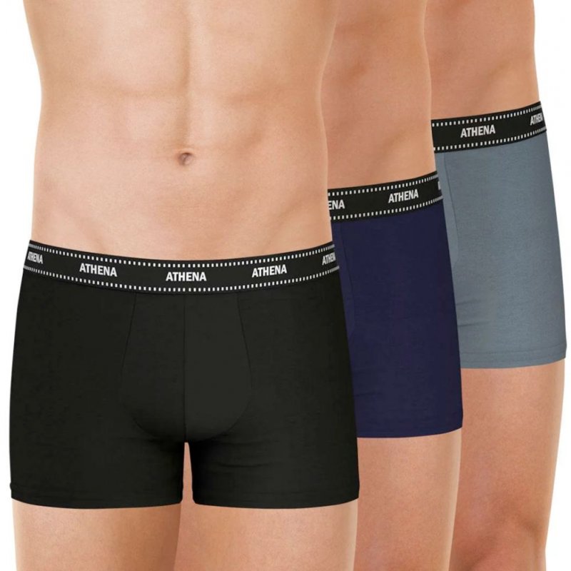 ATHENA Lot de 3 Boxers Homme Coton MYPETITPRIX3 Noir Marine Gris