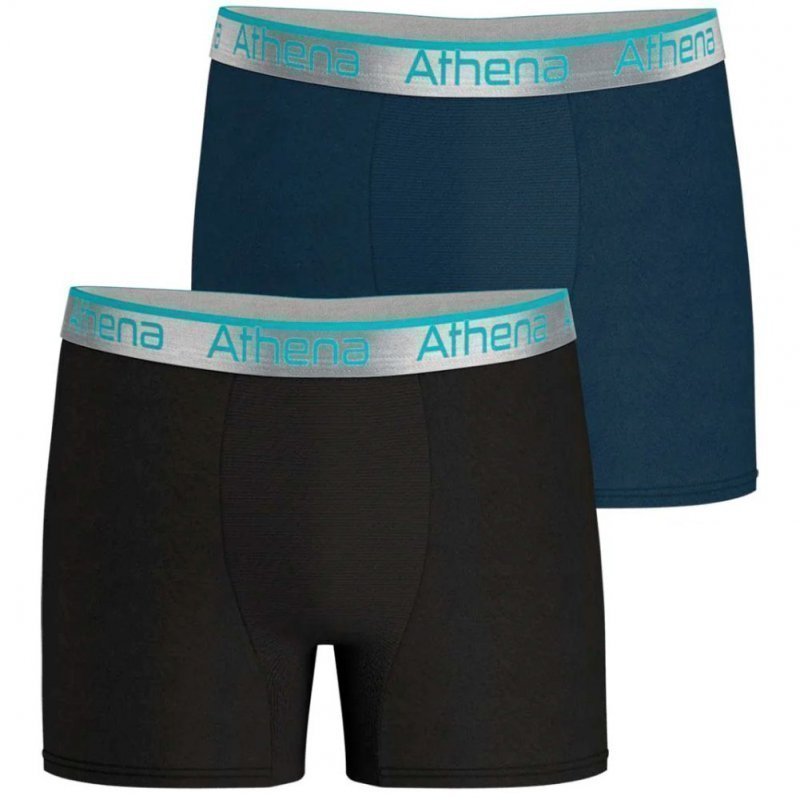 ATHENA Lot de 2 Boxers Long Homme Microfibre 720ADJUST Noir Pétrole
