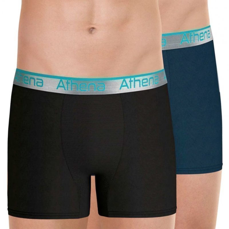 ATHENA Lot de 2 Boxers Long Homme Microfibre 720ADJUST Noir Pétrole