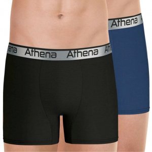 ATHENA Lot de 2 Boxers Long Homme Microfibre 720ADJUST Noir Bleu