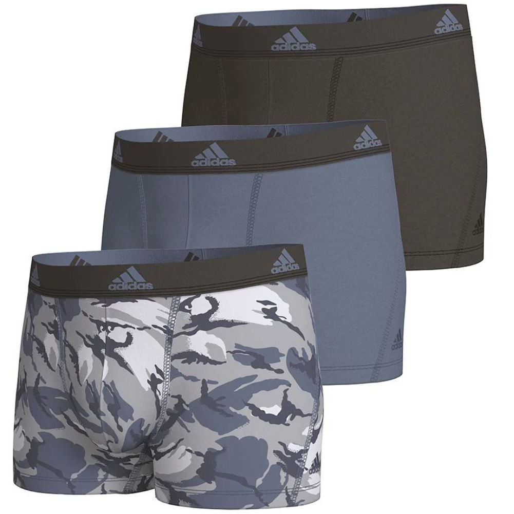 ADIDAS 3 Boxers Homme Coton ACTIVE FLEX PRINT Noir Gris Bleu