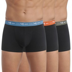 DIM 3 Boxers Homme Coton STRETCH Noir ceinture Bleu riviera Orange nacré Vert tennis