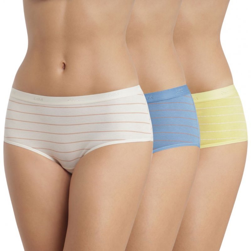 LOT DE 3 Boxer Sous-vêtements Femme POCKETS STRETCH Bleu et Jaune