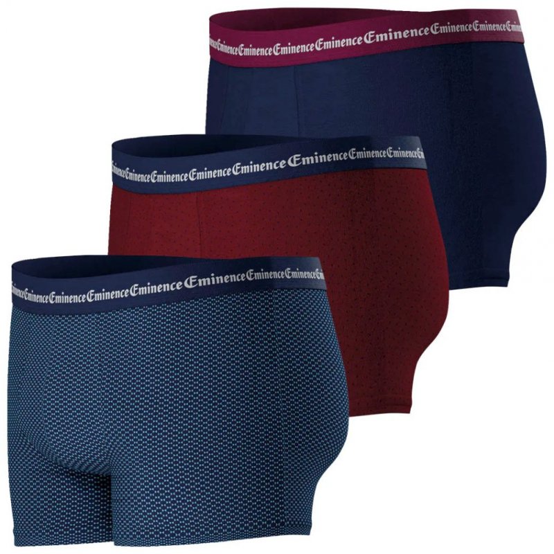 EMINENCE Lot de 3 Boxers Homme Coton BUSINESSPRINT Marine Bordeaux