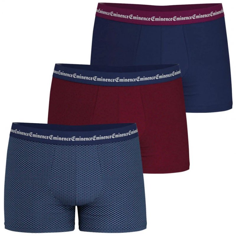 EMINENCE Lot de 3 Boxers Homme Coton BUSINESSPRINT Marine Bordeaux