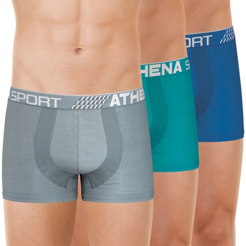 ATHENA Lot de 3 Boxers Homme Microfibre FRESH Gris Lagon Bleu