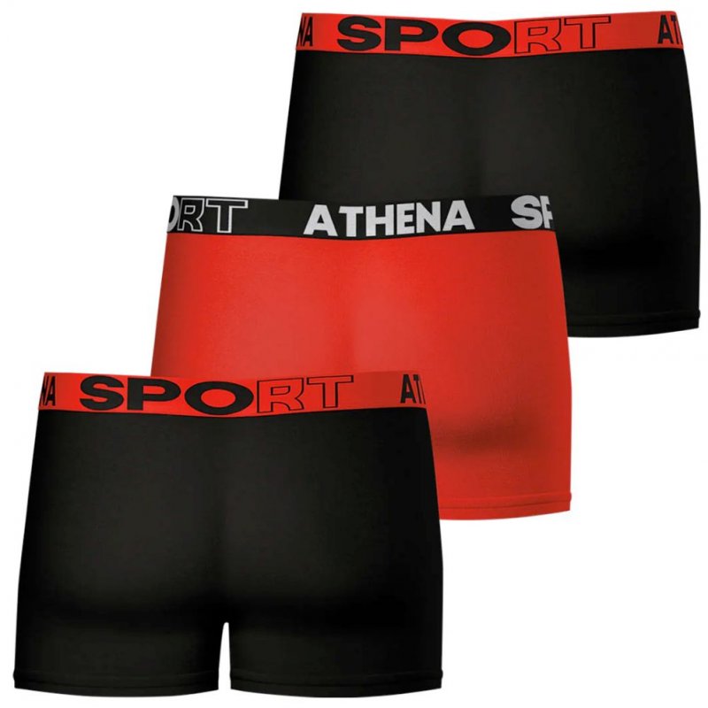 ATHENA Lot de 3 Boxers Homme Coton ECOSPORT Rouge Noir