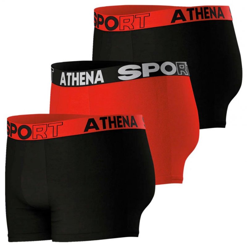 ATHENA Lot de 3 Boxers Homme Coton ECOSPORT Rouge Noir