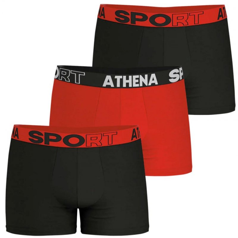 ATHENA Lot de 3 Boxers Homme Coton ECOSPORT Rouge Noir