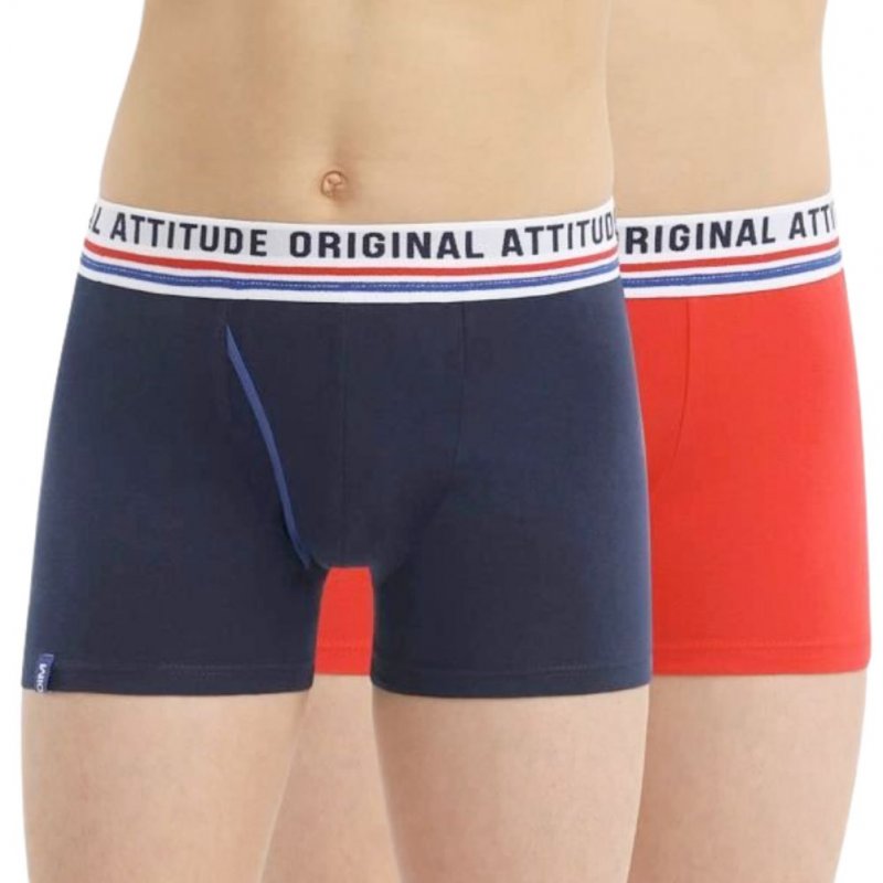 LOT DE 2 Boxer Sous-vêtements Garçon CLASSIC Rouge et Marine