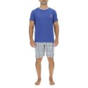 Ensemble Pyjama court homme en coton à carreaux et Logo poitrine