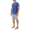 Ensemble Pyjama court homme en coton à carreaux et Logo poitrine