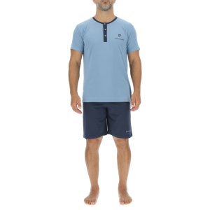 Ensemble Pyjama court homme en coton uni col boutonné & Logo poitrine
