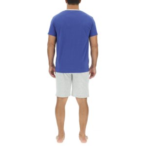 Ensemble Pyjama court homme en coton uni col boutonné & Logo poitrine