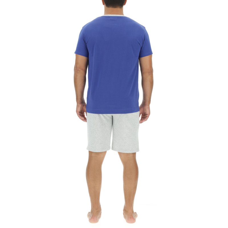 Ensemble Pyjama court homme en coton uni col boutonné & Logo poitrine