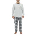 Ensemble Pyjama long homme en popeline à carreaux et Logo poitrine