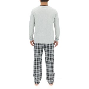Ensemble Pyjama long homme en popeline à carreaux et Logo poitrine