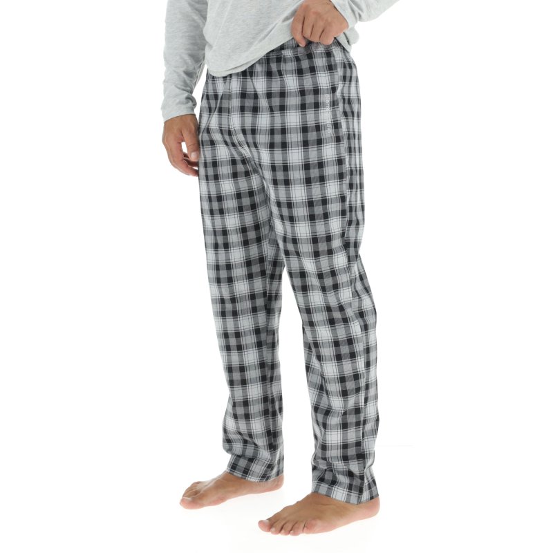 Ensemble Pyjama long homme en popeline à carreaux et Logo poitrine