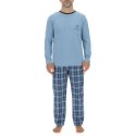 Ensemble Pyjama long homme en popeline à carreaux et Logo poitrine