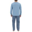 Ensemble Pyjama long homme en popeline à carreaux et Logo poitrine