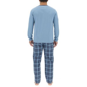 Ensemble Pyjama long homme en popeline à carreaux et Logo poitrine