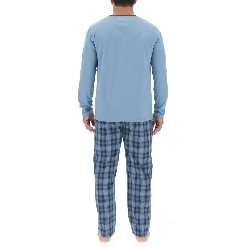 Ensemble Pyjama long homme en popeline à carreaux et Logo poitrine