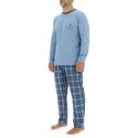 Ensemble Pyjama long homme en popeline à carreaux et Logo poitrine