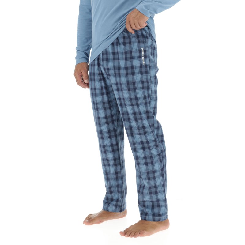 Ensemble Pyjama long homme en popeline à carreaux et Logo poitrine