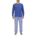 Ensemble Pyjama long homme en popeline à carreaux et Logo poitrine