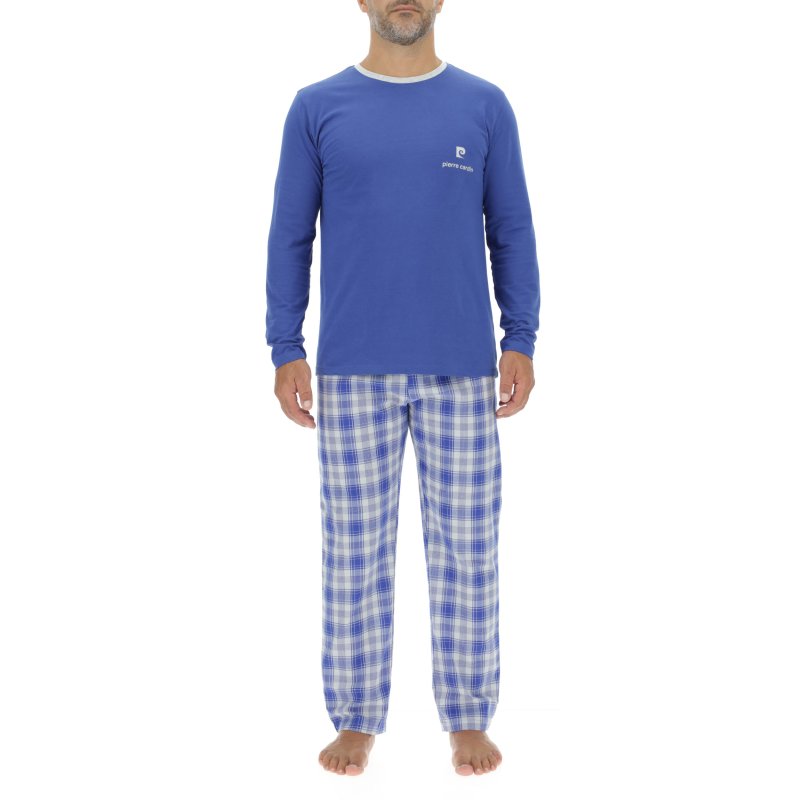 Ensemble Pyjama long homme en popeline à carreaux et Logo poitrine