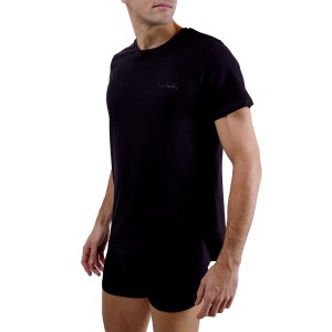Tee Shirt Noir homme coupe Régular Col rond SIGNATURE Uni - Pierre Cardin Lot de 2 t-shirts homme col rond avec print sur la poitrine