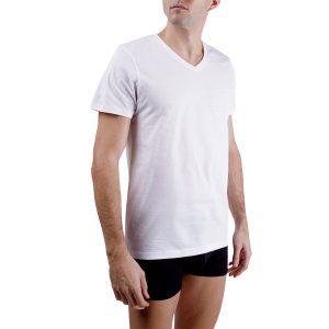 Tee Shirt Blanc homme coupe Régular Col V SIGNATURE Uni - Pierre Cardin Lot de 2 t-shirts homme en col v avec print sur la poitrine