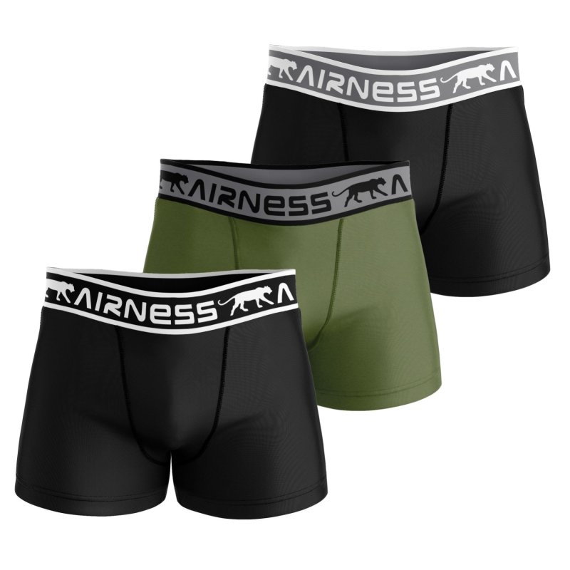 Lot de 3 Boxers homme Coton Noir/Gris foncé/Kaki Uni - Airness