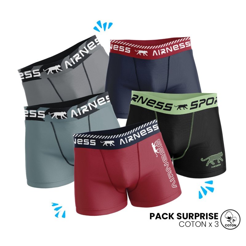 Pack surprise de 3 Boxers homme Coton Aléatoire Uni - Airness