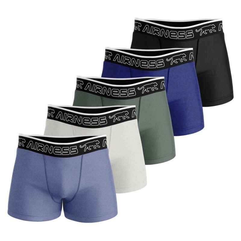 Lot de 5 Boxers homme Coton Noir/Bleu/Bleu ciel/Kaki/Blanc Uni - Airness