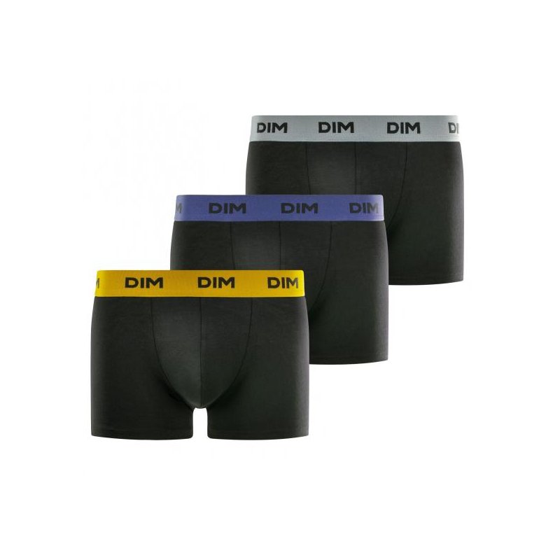 Lot de 3 Boxers homme Coton Uni  Noir/Jaune/Lila/Gris Mix and Colors - Dim